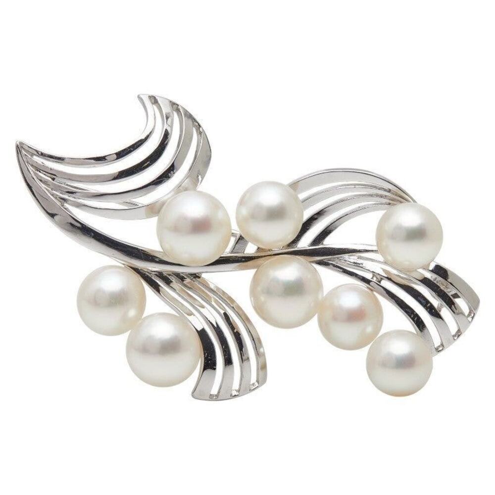 Mikimoto Akoya Pearl 14K White Gold Brooch Silver